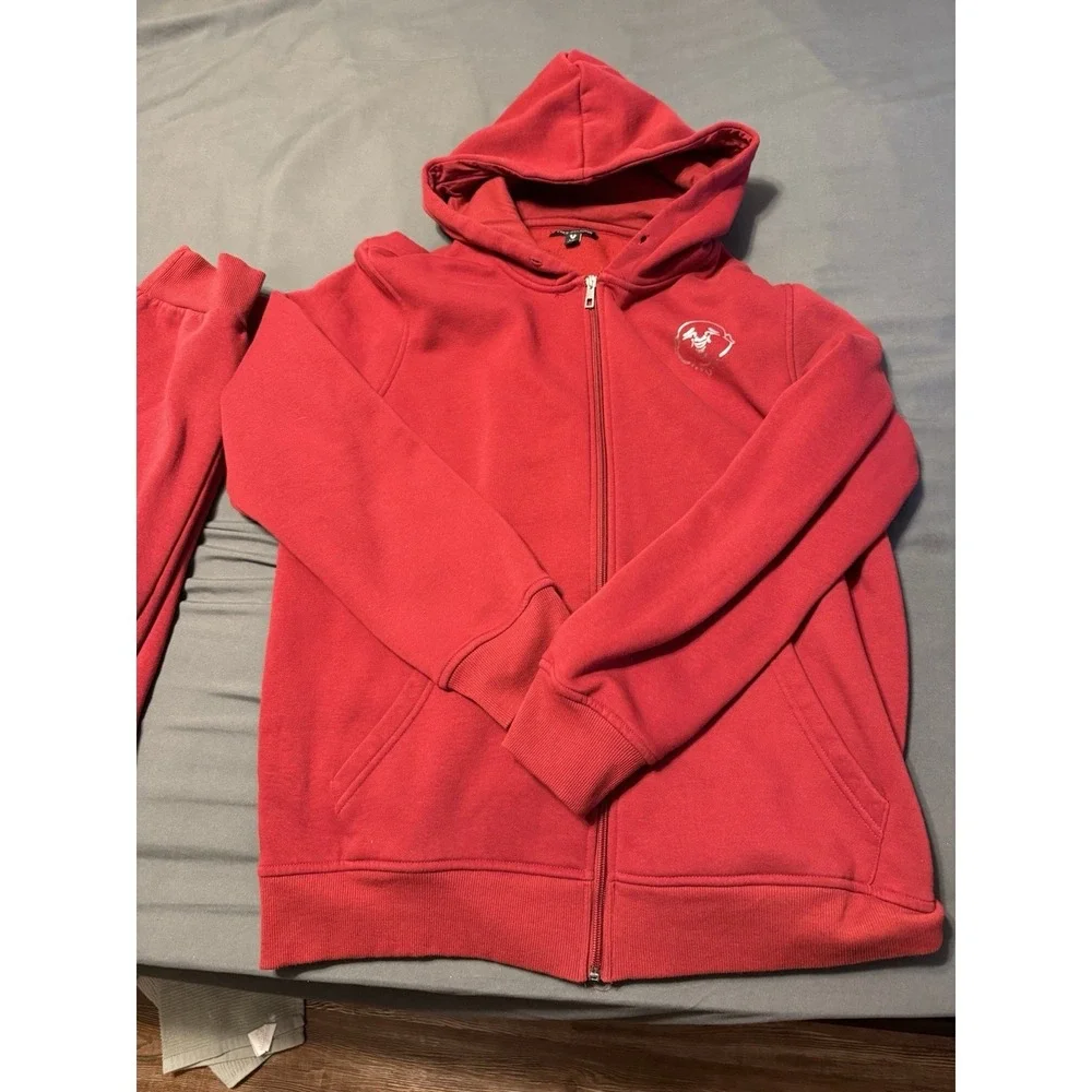 True Religion Men's Large‎ Sweatsuit Set Jogger and Pullover Hoodie, Red, Buddha